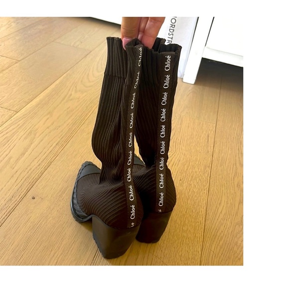 ‼️Chloé Chocolate brown sock boots with logo in the back‼️🤩 - Picture 2 of 7